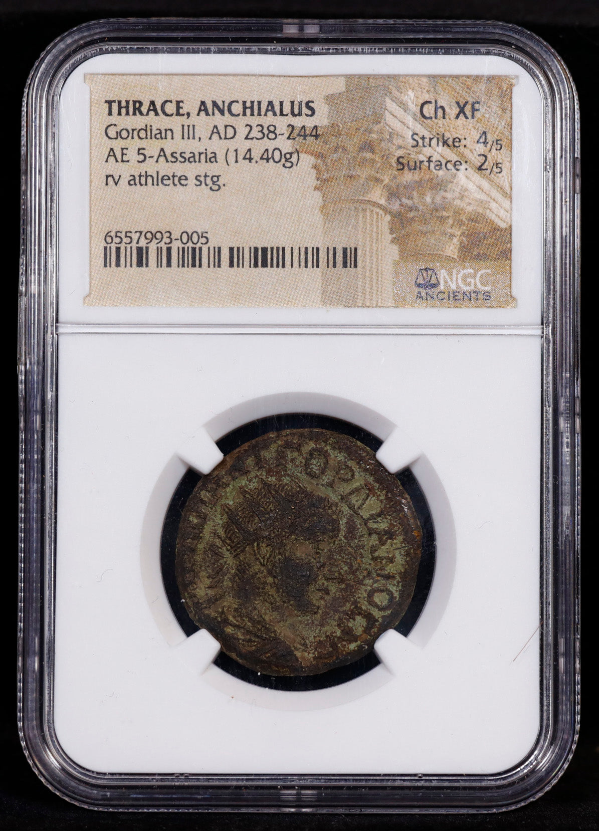 ULTRA RARE Thrace Anchialus Gordian III AD 238-244 AE 5-Assaria rv athlete stg NGC Ch XF