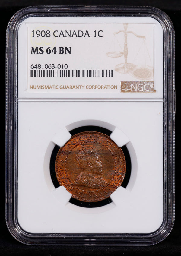 NGC 1908 Canada 1c Cent Penny NGC MS64 BN