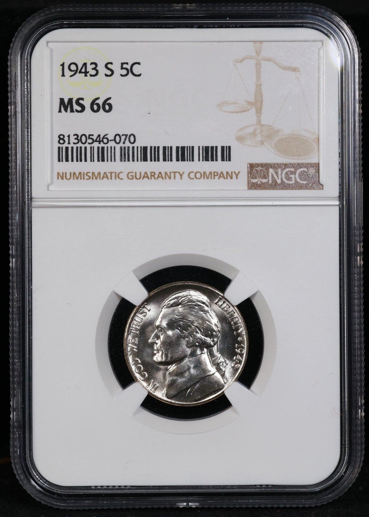1943-S Jefferson Nickel 5c MS66 NGC