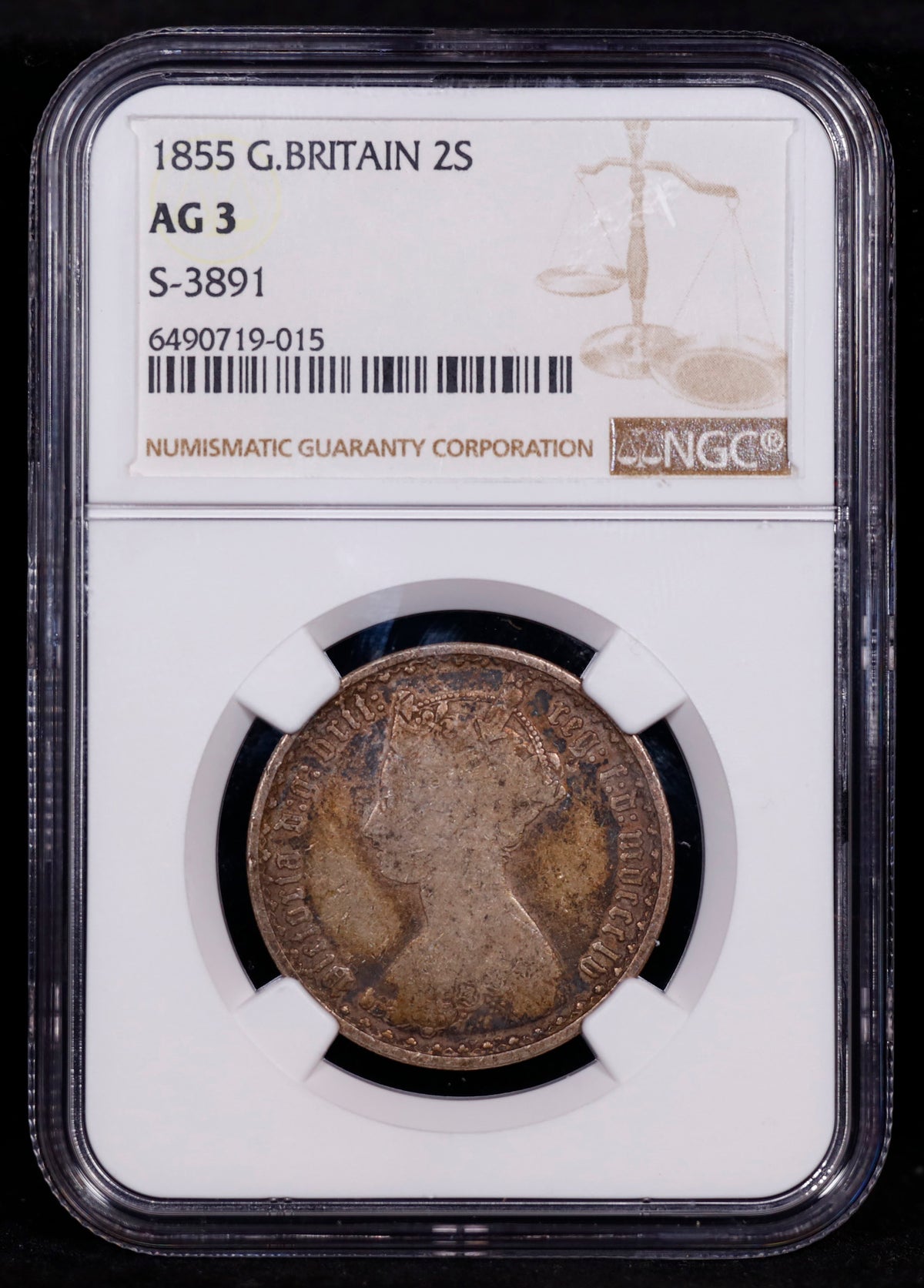 1855 Great Britain 2s Shilling S-3891 NGC AG3