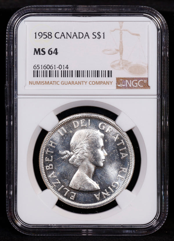 1958 Canada Silver Dollar S$1 NGC MS64