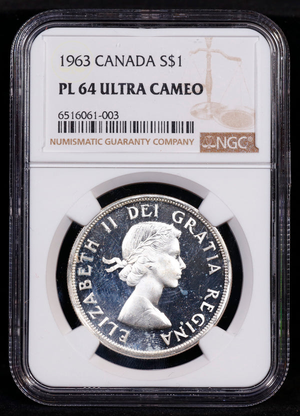 1963 Canada Silver Dollar S$1 NGC PL64 Ultra Cameo