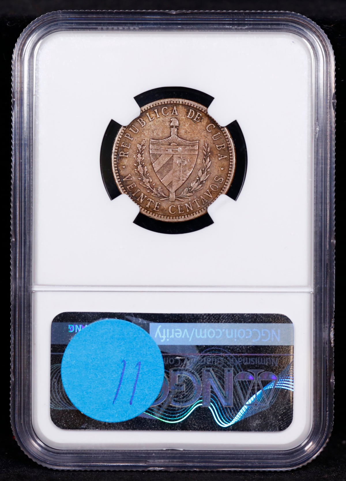 1915 Cuba 20c Centavos Low Relief Coarse Bleeding NGC XF40