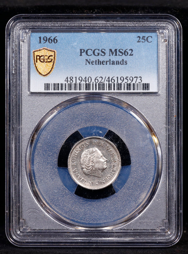 1966 Netherlands Quarter 25c PCGS MS62