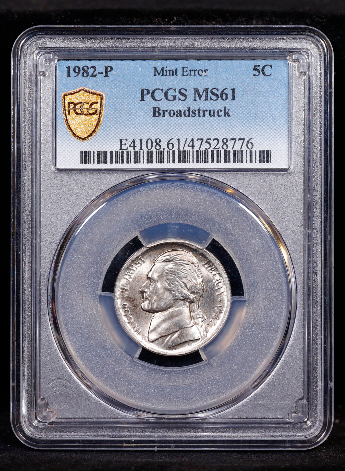 Mint Error 1982-P 5c Broadstruck PCGS MS61