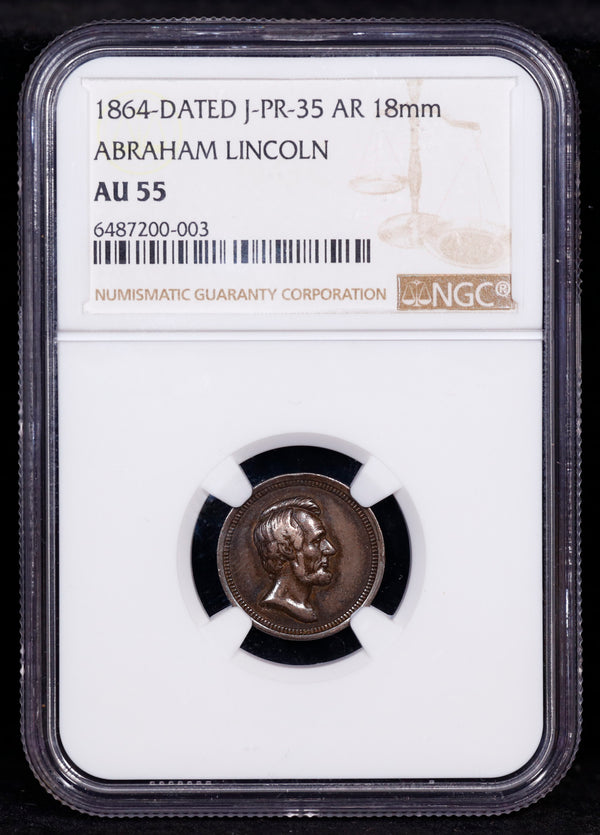 NGC 1864 Lincoln Political Campaign Medalet. By Anthony C. Paquet. Cunningham 3-420S, King-111, DeWitt AL 1864-70, Julian PR-35. Silver AU55