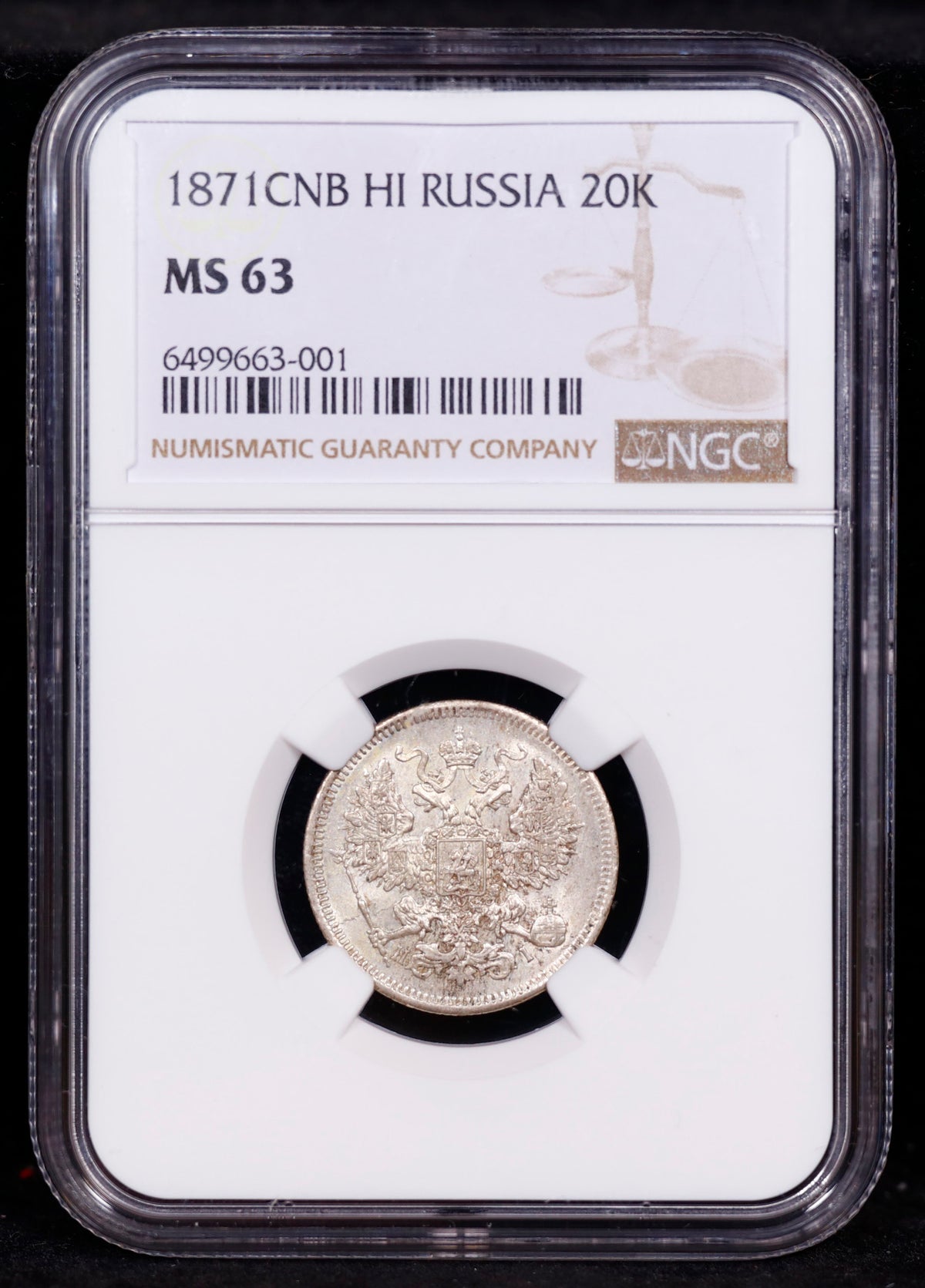 1871-CNB HI Russia 20k Koepk NGC MS63