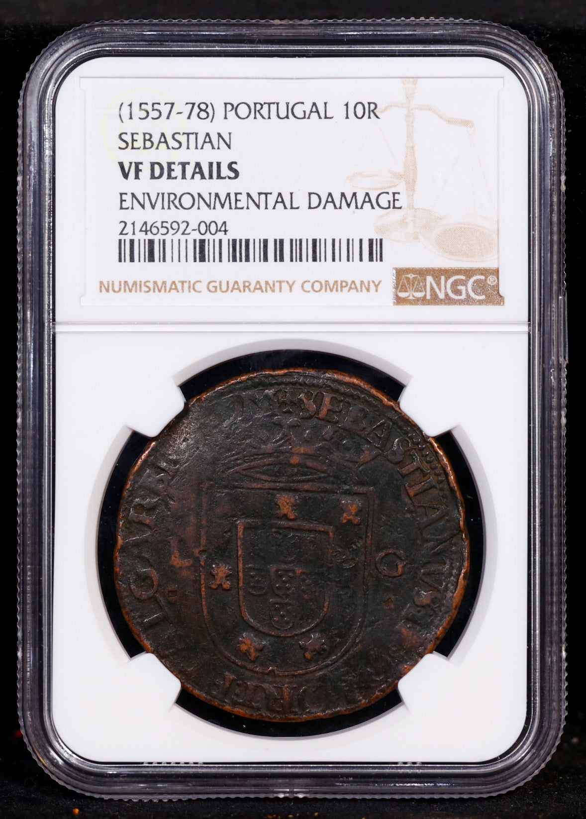 1557-78 Portugal 10R Reis Sebastian NGC VF Details