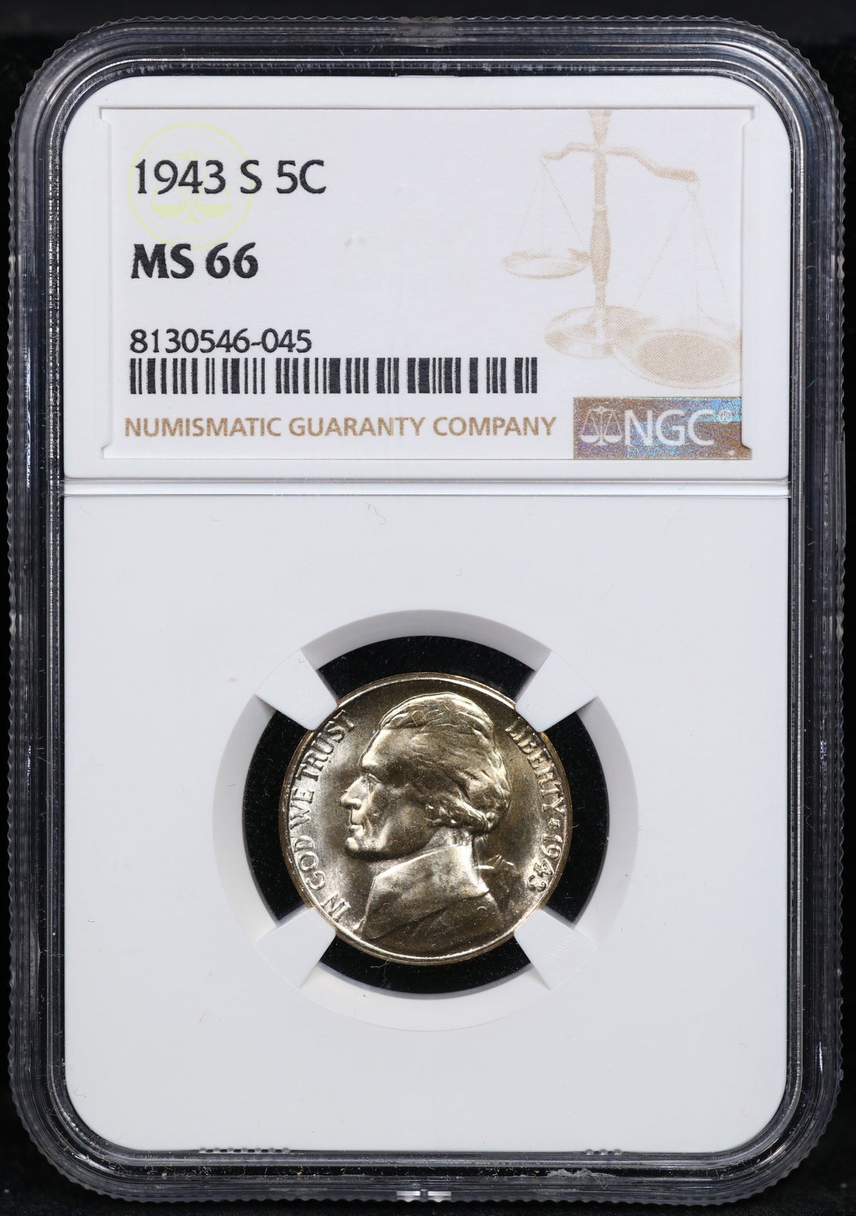 1943-s Jefferson Nickel 5c MS66 NGC