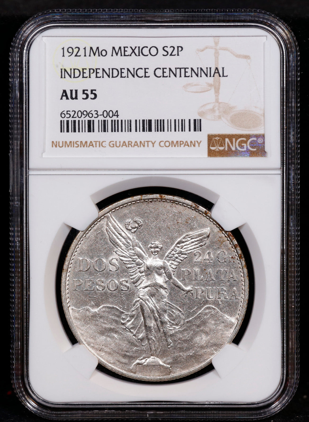 1921-Mo Mexico S2P 2 Silver Pesos Independence Centennial NGC AU55