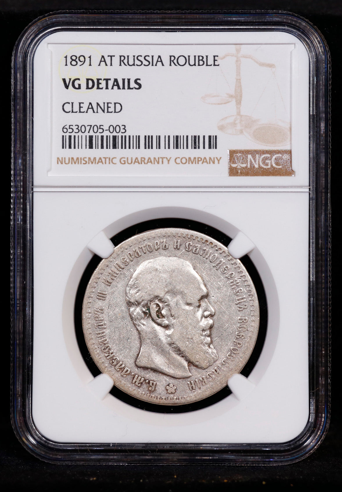 1891 AT Russia Rouble NGC VG Details