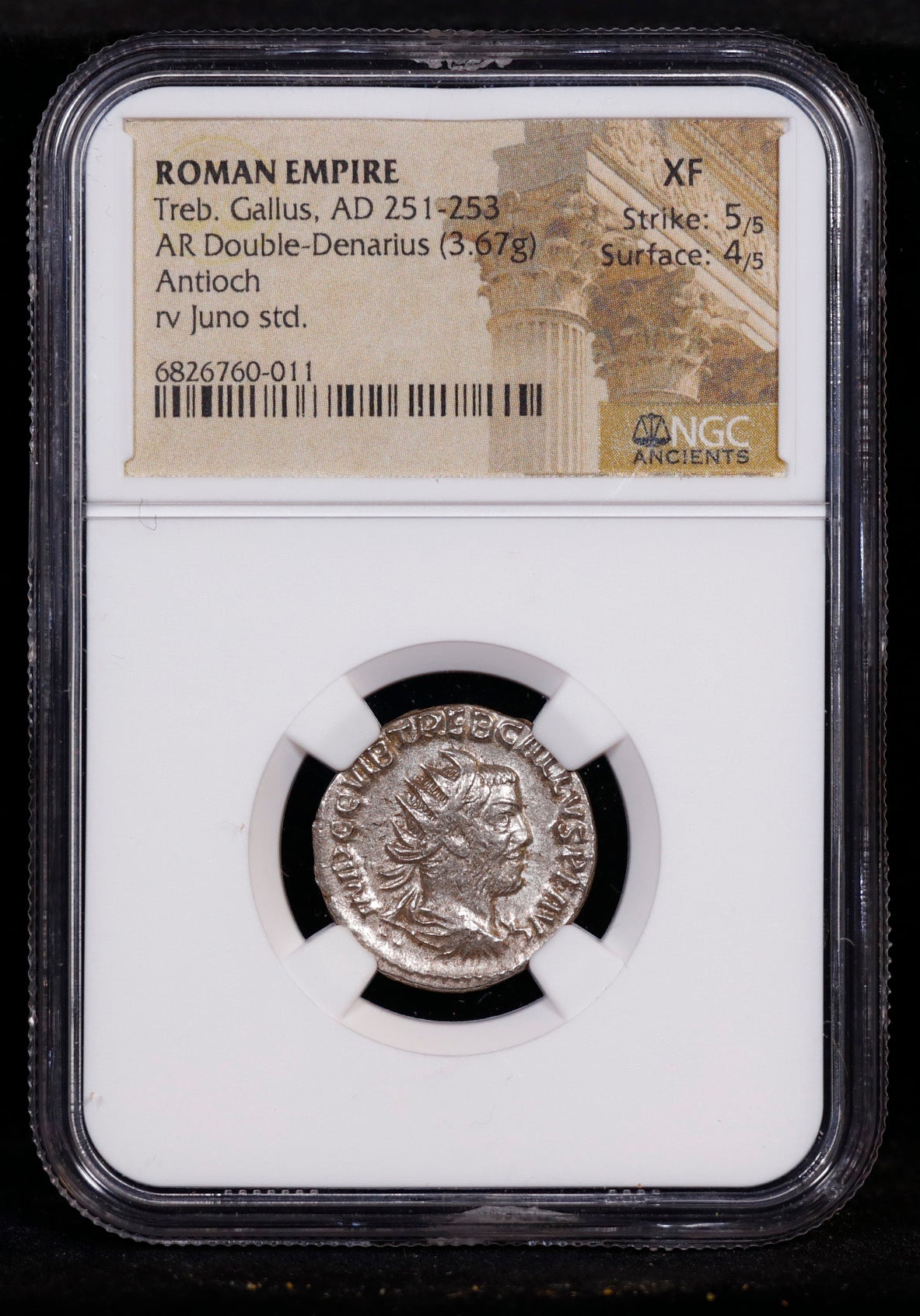 Roman Empire Treb. Gallus AD 251-253 AR Double-Denarius Anitoch rv Juno std. NGC XF