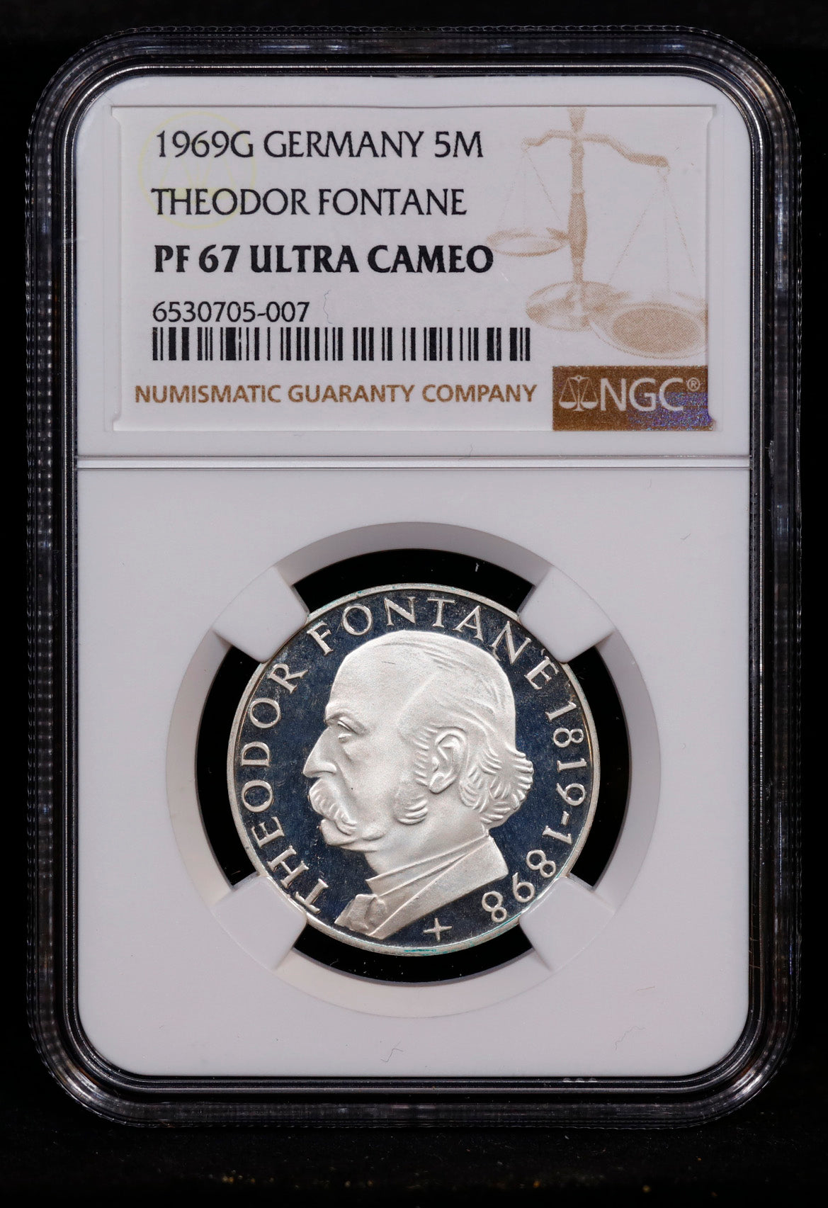 1969-G Germany German 5M Mark Theodor Fontane NGC Proof 67 Ultra Cameo