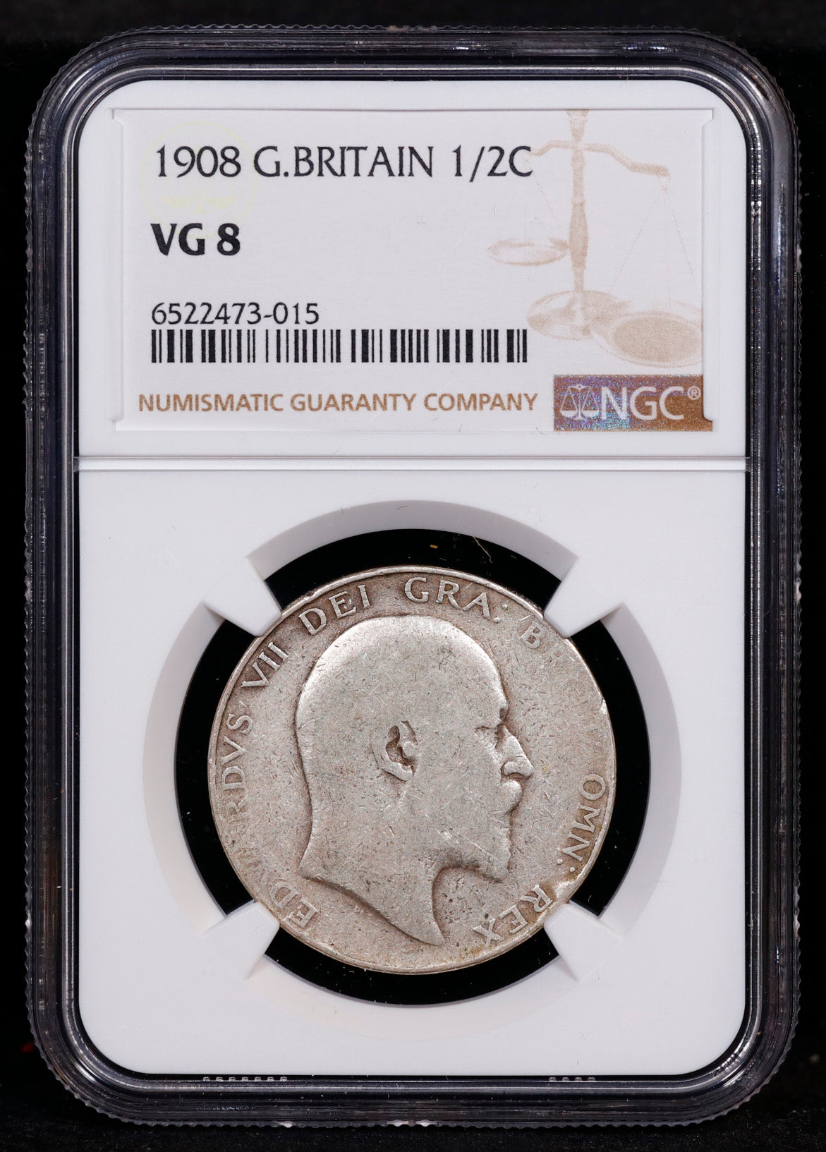 1908 Great Britain 1/2C Crown NGC VG8