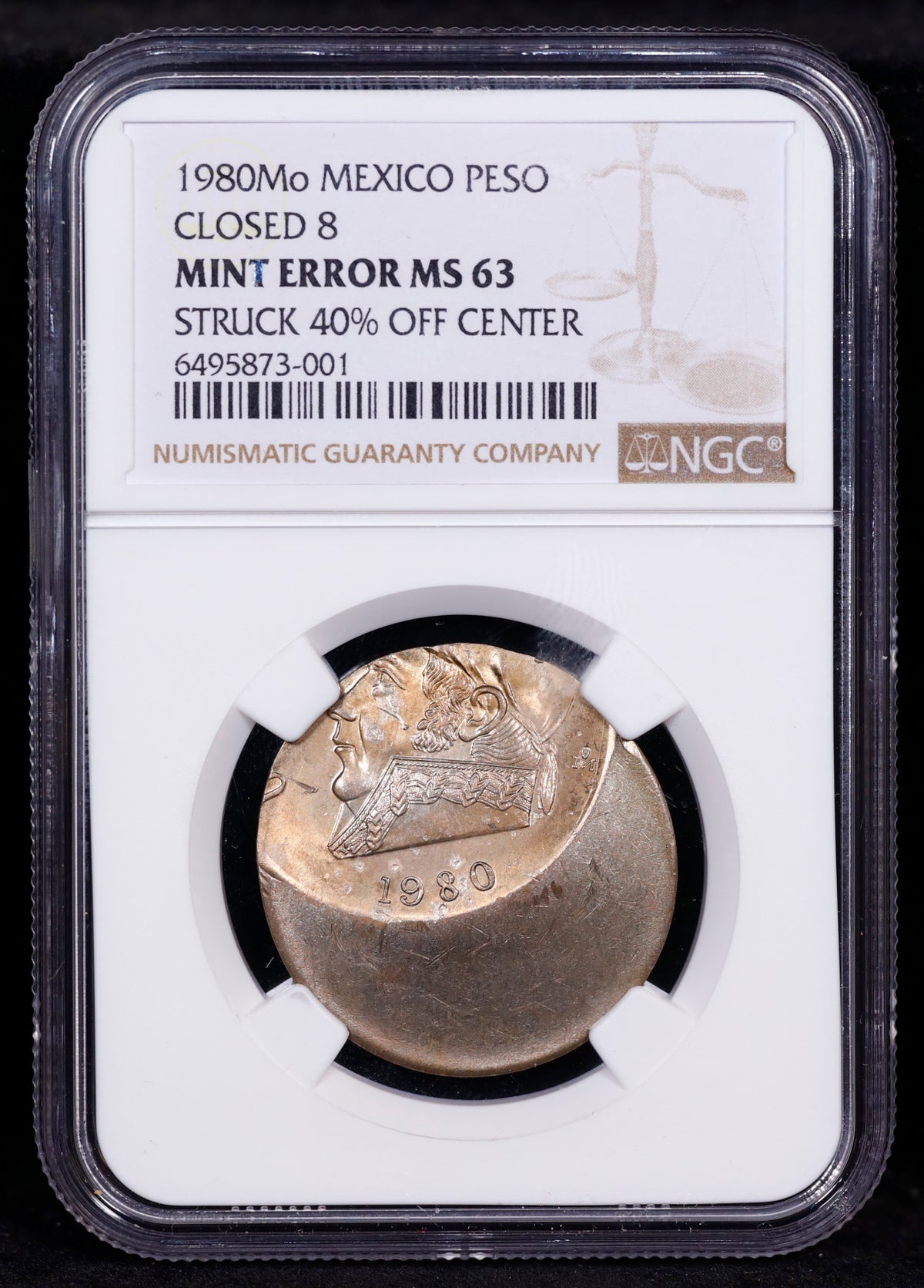 Mint Error 1980Mo Mexico Peso Closed 8 MS63 Struck 40% Off-Center