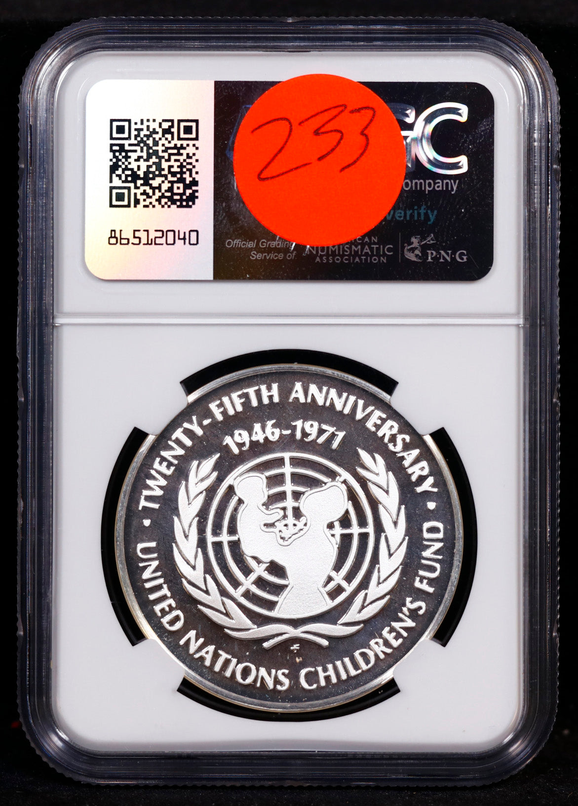 1971 Silver Franklin Mint U.N. Children's Fund 25th Anniv. Oversized Medal NGC Proof 67 Ultra Cameo