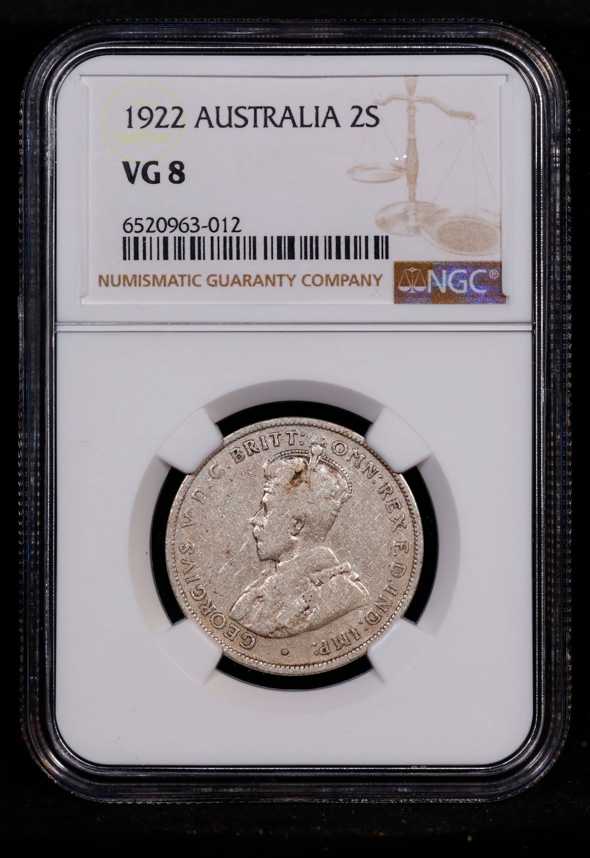 1922 Australia 2S Shillings NGC VG8