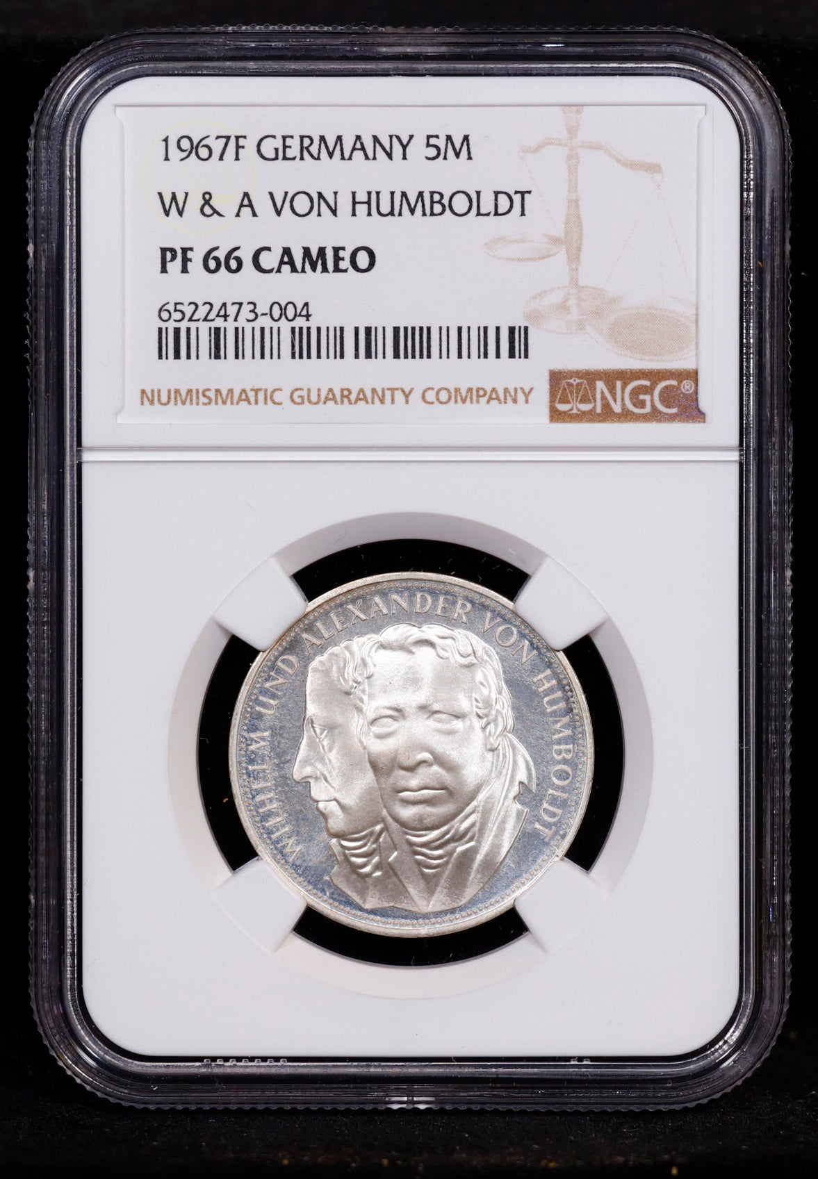 1967-F Germany 5M W&A Von Humboldt NGC Proof 66 Cameo