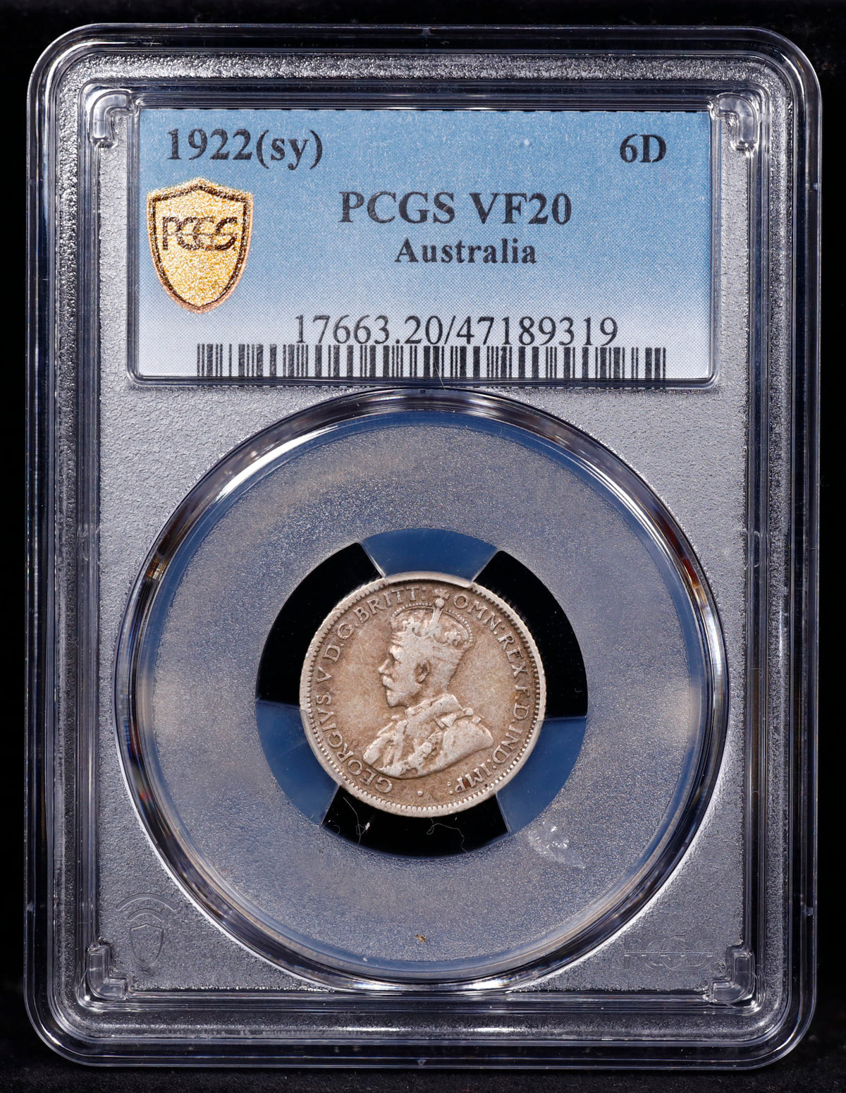 1922 (sy) 6D six Pence Australia PCGS VF20