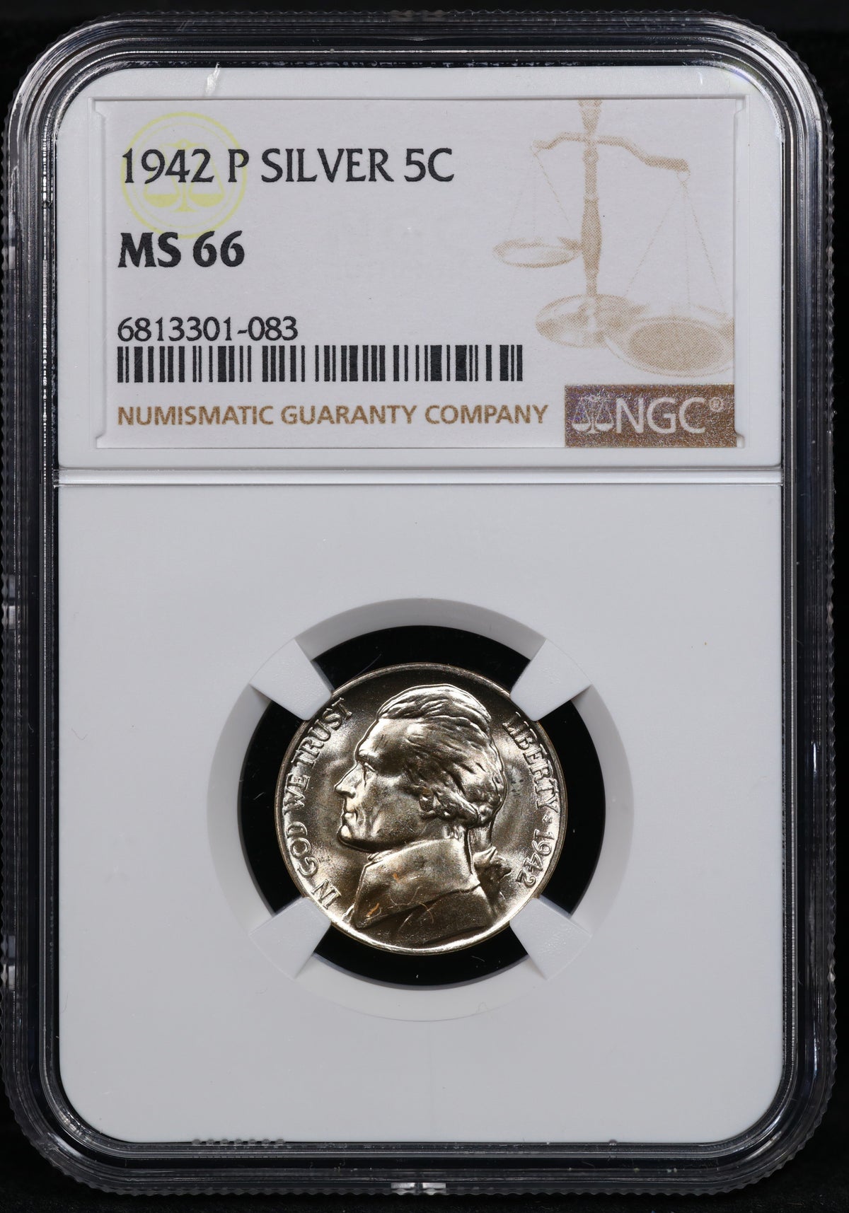 1942-P Silver Jefferson Nickel 5c MS66 NGC