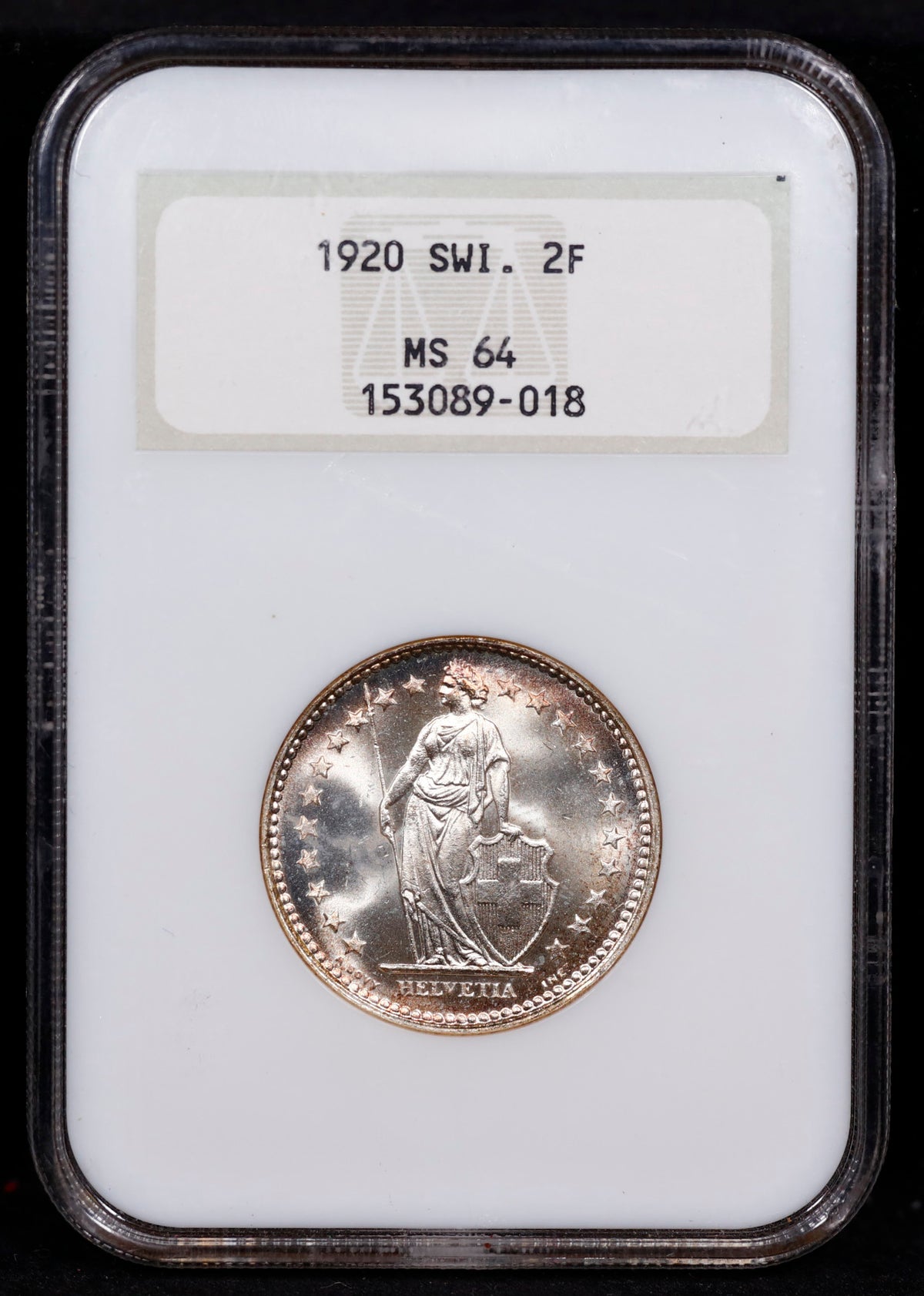 1920 Swiss 2F Franc NGC MS64