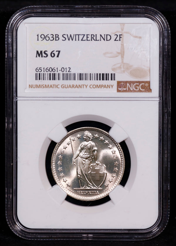 TOP POP! 1963-B Switzerland 2F Franc NGC MS 67 TOP POP Finest Known