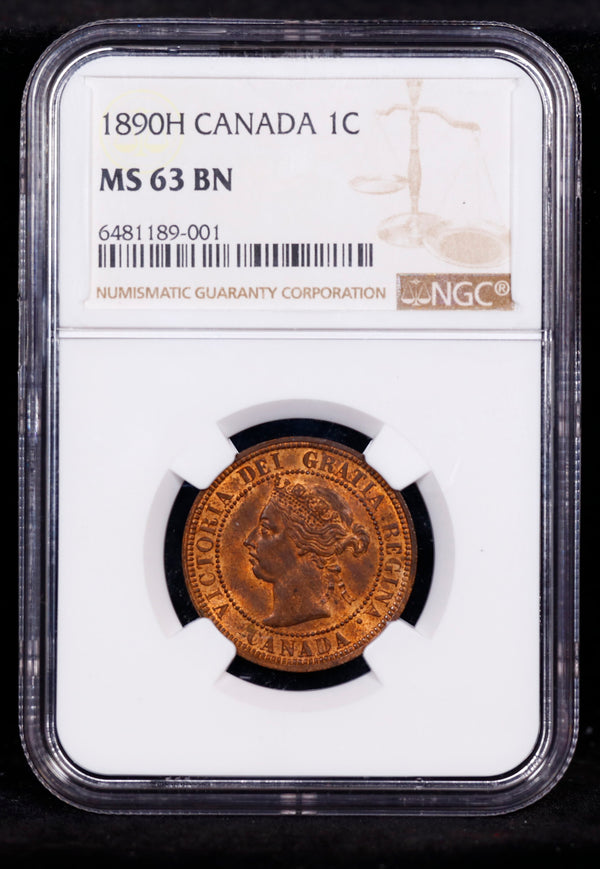 1890-H Canada 1c Cent Penny NGC MS 63 BN