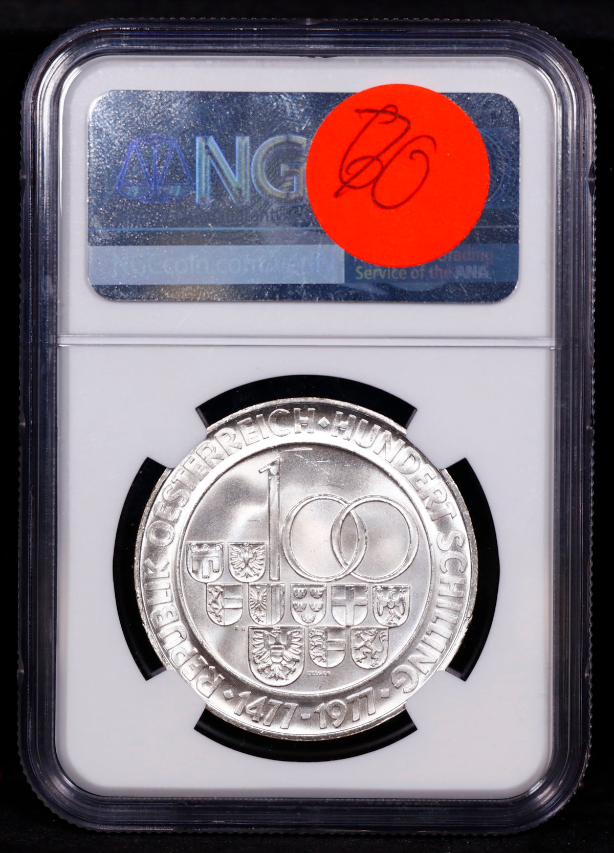 1977 Austria S100S Hall Mint Anniversary NGC MS66 2nd Finest Known
