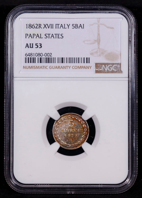 1862R XVII 5BAI Baiocchi Papal States NGC AU53