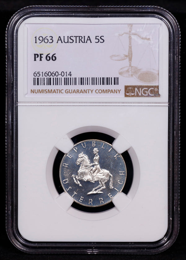 TOP POP! NGC 1963 Austria 5S Schilling NGC Proof 66