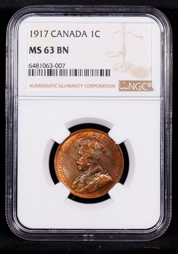 1917 Canada 1c Penny Cent NGC MS63 BN