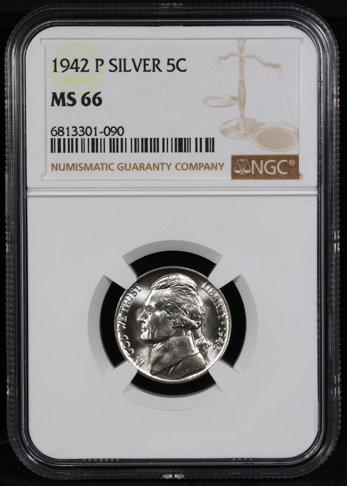 1942-P Silver Jefferson Nickel 5c MS66 NGC