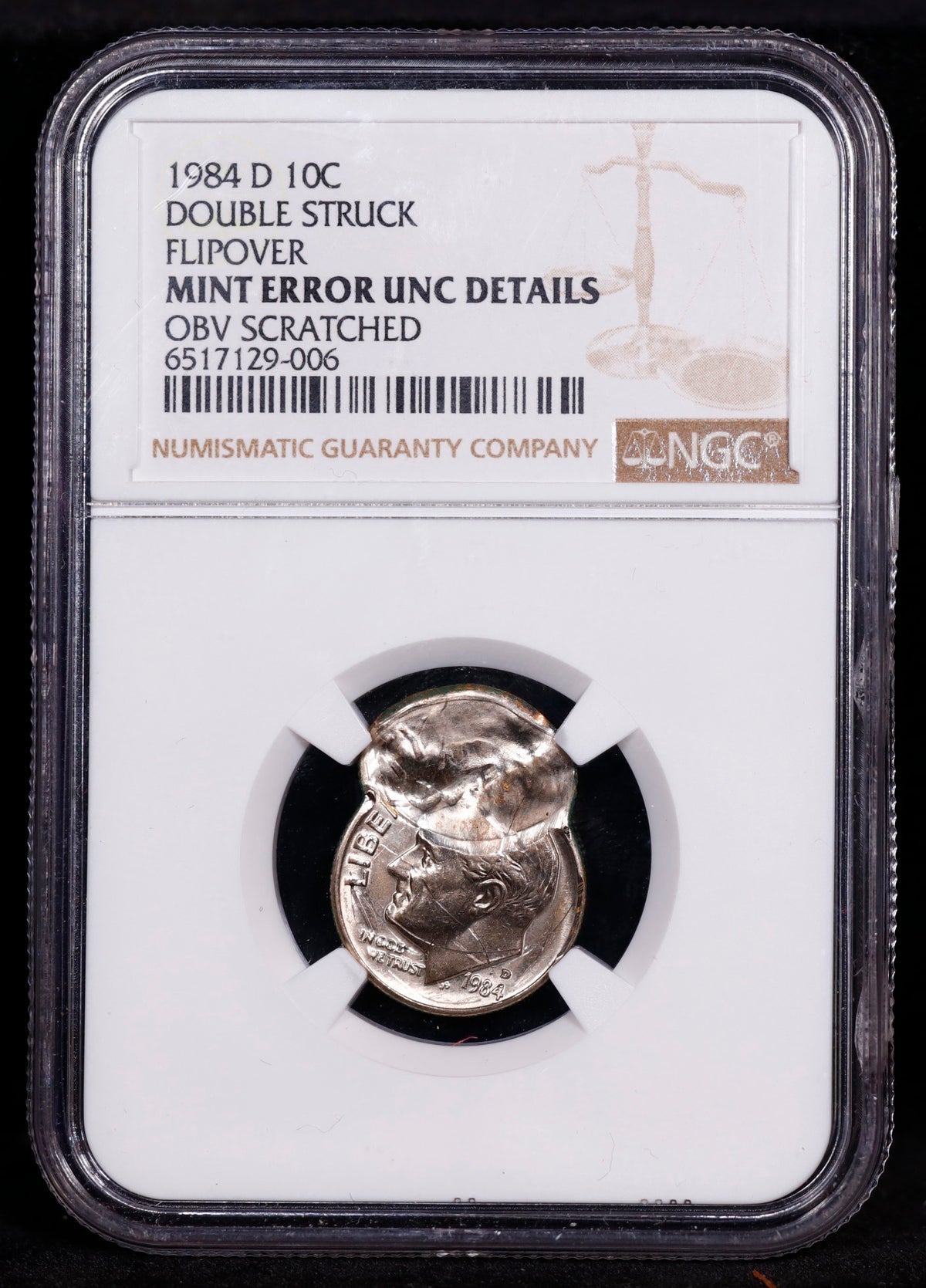 Mint Error 1984-D 10c Double Struck Flipover Double NGC UNC Details