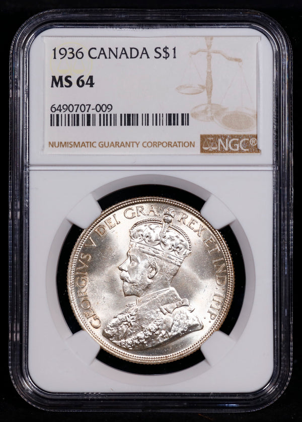 1936 Canada Silver Dollar S$1 NGC MS64